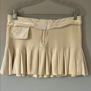 Cream Mini Skirt with Pleated Hem